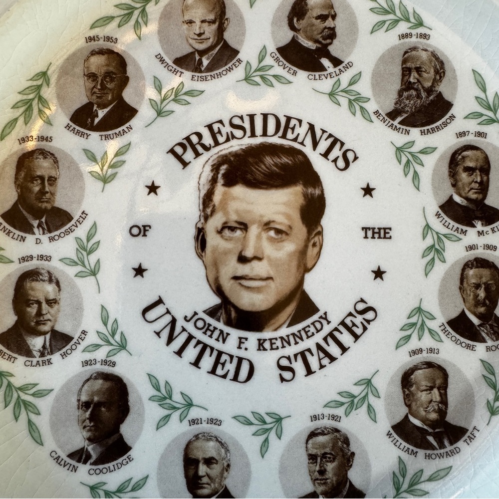 Vintage 1960’s John F. Kennedy presidential plate with former presidents